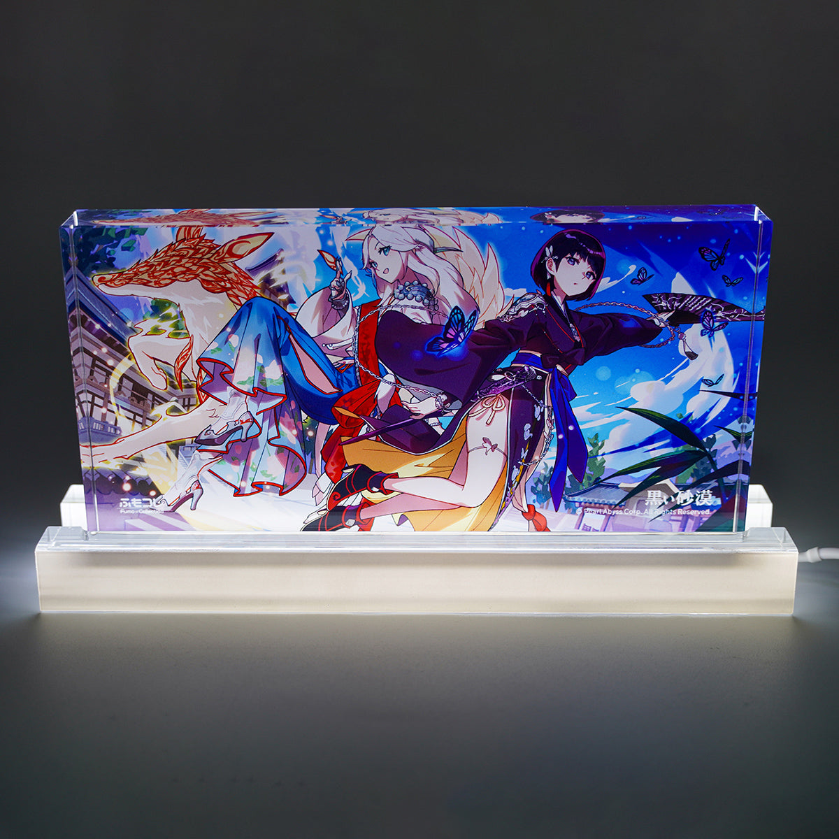 ふもコレ × 黒い砂漠 LEDスタンド付きアクリルブロック  メグ＆ウサ